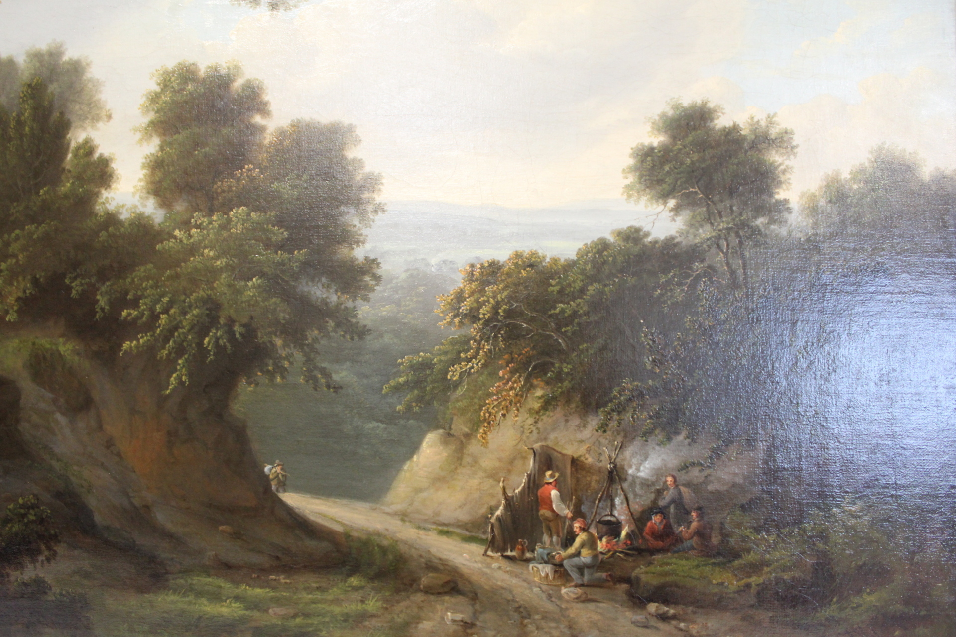 THE MANNER OF JOHN RATHBONE (BRITISH C.1750-1807).Gypsy encampment.Oil on canvas.56cm x 70cm. - Image 4 of 7