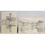 GEORGE HOWARD 9th EARL OF CARLISLE.Two views of Florence.Pencil - unmounted.14.5cm x 24cm and 19.5cm