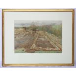 NOEL ROOKE.Roman excavations on the Roman Wall.Watercolour.26cm x 37.5cm.Signed, dated 1910.