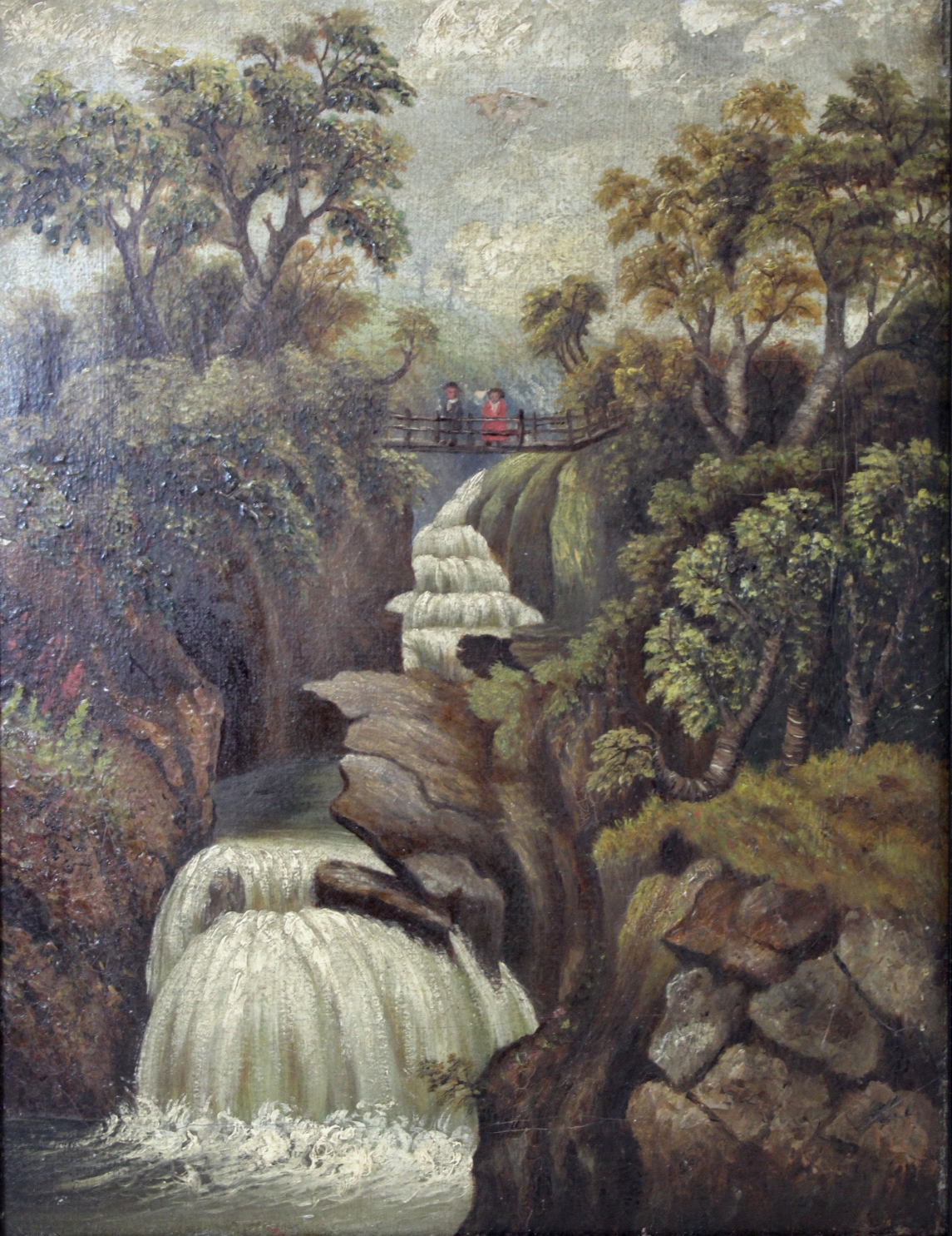 VICTORIAN SCHOOL.Bracklyn Bridge (Bracklinn Falls, Callander, Trossachs).Oil on canvas.35cm x 26. - Image 2 of 4