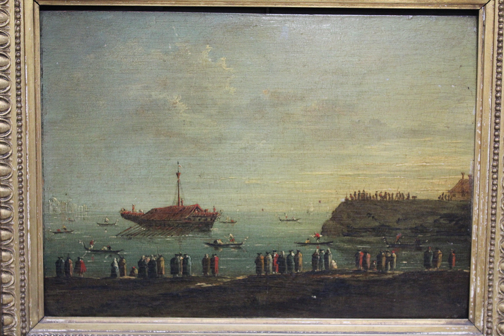 CIRCLE OF GIOVANNI ANTONIO GUARDI.State barge with small boats, figures on the shore and St. Maria - Image 8 of 18