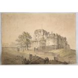 MANNER OF DAYES.Carlisle Castle c1800.Watercolour heightened with white - unmounted.24cm x 35cm.
