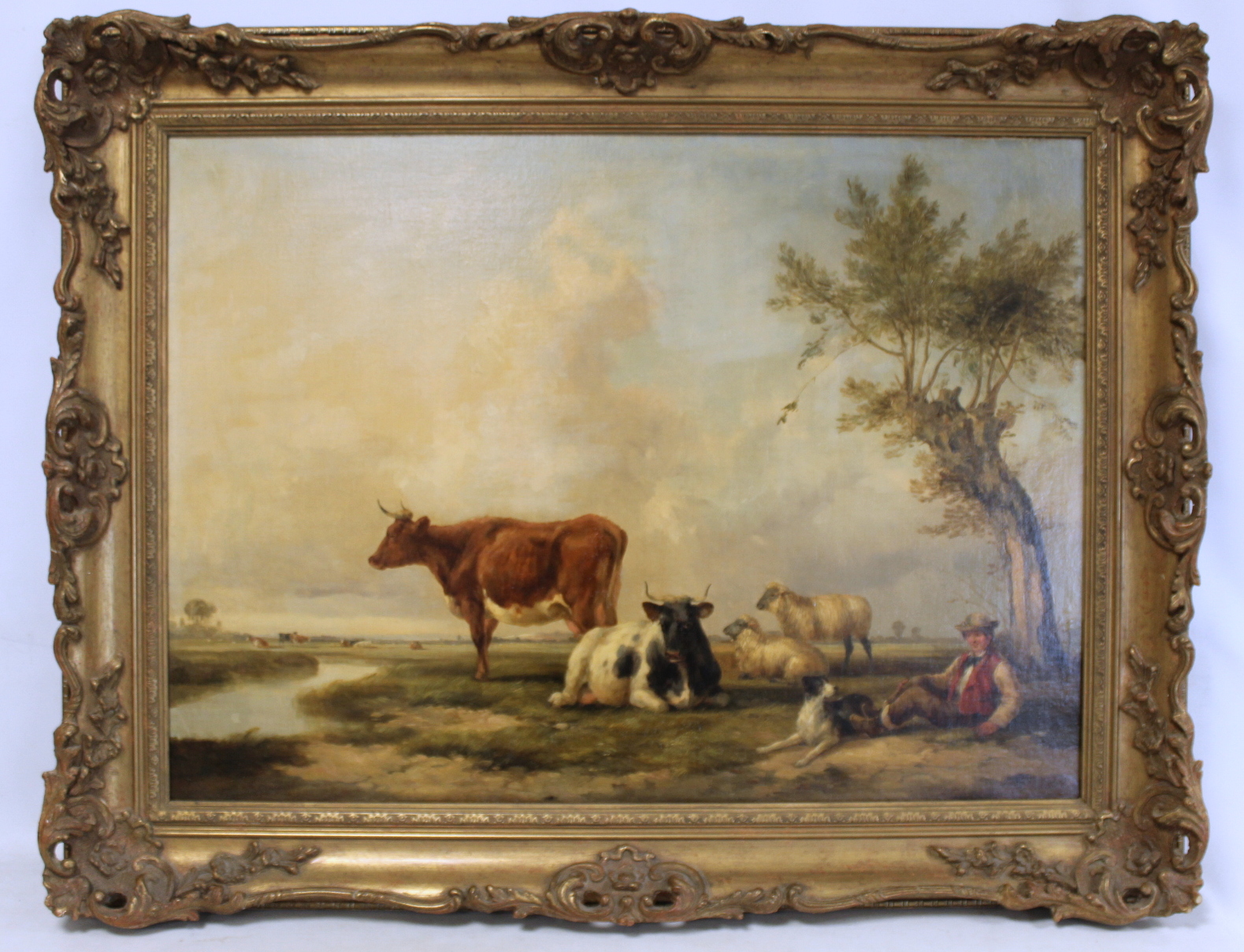 HENRY BRITTAN WILLIS (1810-1884).Pastoral landscape with cattle, sheep and shepherd.Oil on