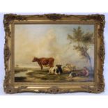 HENRY BRITTAN WILLIS (1810-1884).Pastoral landscape with cattle, sheep and shepherd.Oil on