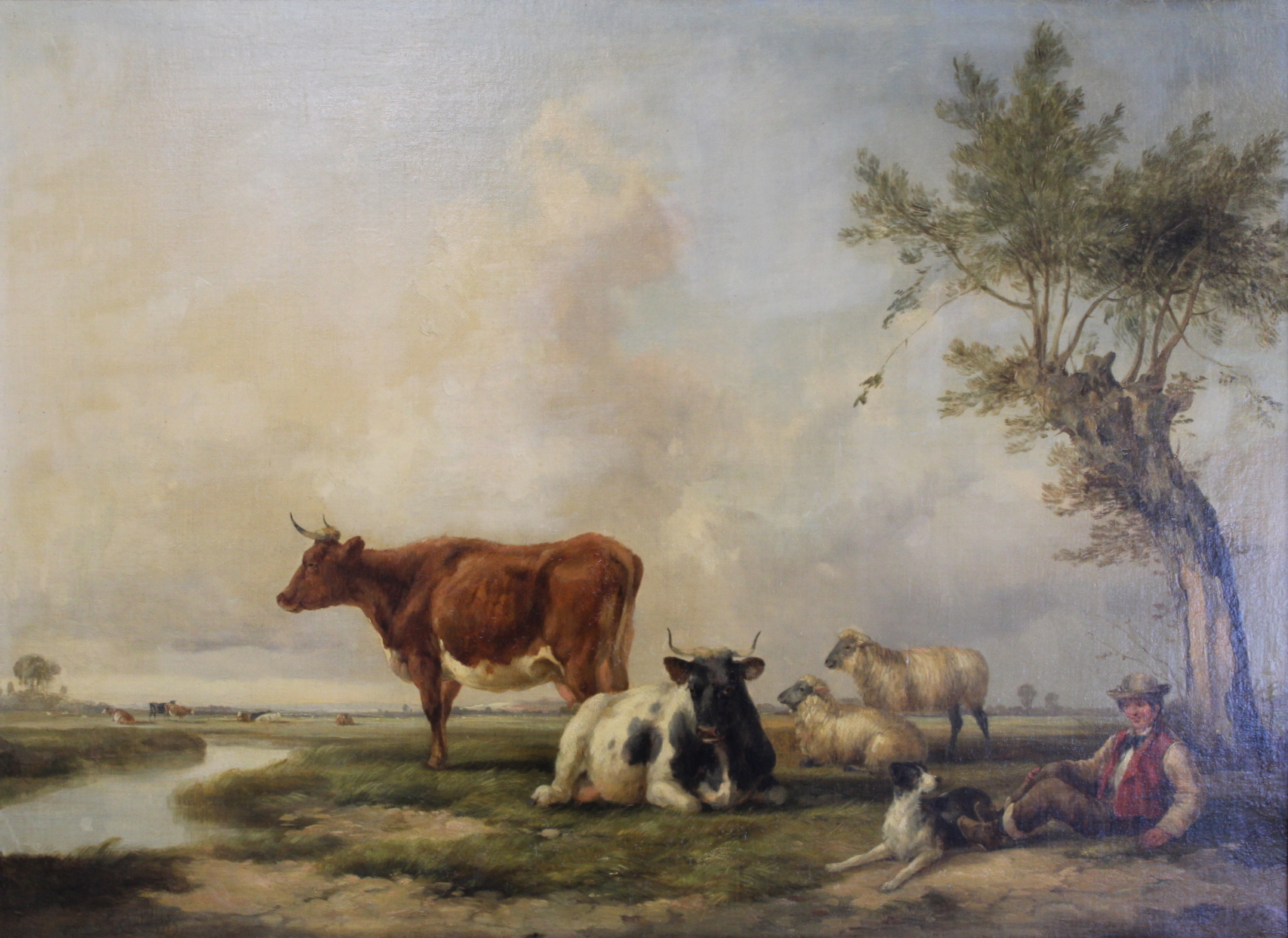 HENRY BRITTAN WILLIS (1810-1884).Pastoral landscape with cattle, sheep and shepherd.Oil on - Image 12 of 43