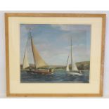 20TH CENTURY SCOTTISH SCHOOL.Yachts on the Firth.Oil on board.42cm x 50cm.Inscribed with title