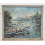 K. ELFORD (20TH CENTURY BRITISH).The weir at Marlow.Textured oil on board.50cm x 60cm.Signed,