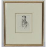 VICTORIAN SCHOOL.Portrait of a young Victorian gentleman.Monochrome watercolour.11cm x 9.5cm.