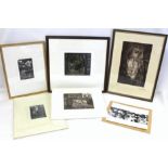 Four 20th century monochrome etchings and engravings by Rob Roberts, Peter Bedford, John Dorish