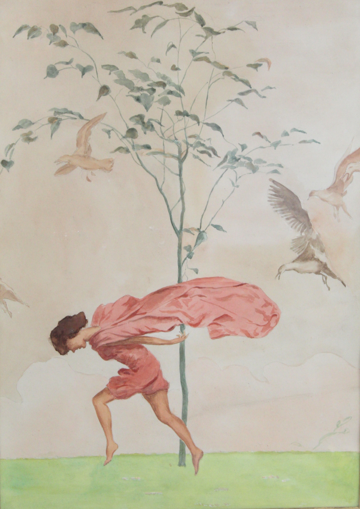 ATTRIB. KEITH HENDERSON (1883 - 1982)Running girl with birds and tree - 1920s book illustration. - Image 2 of 7