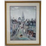 French street scene, a chromolithograph after an original by Michel Delacroix, 61cm x 46cm.