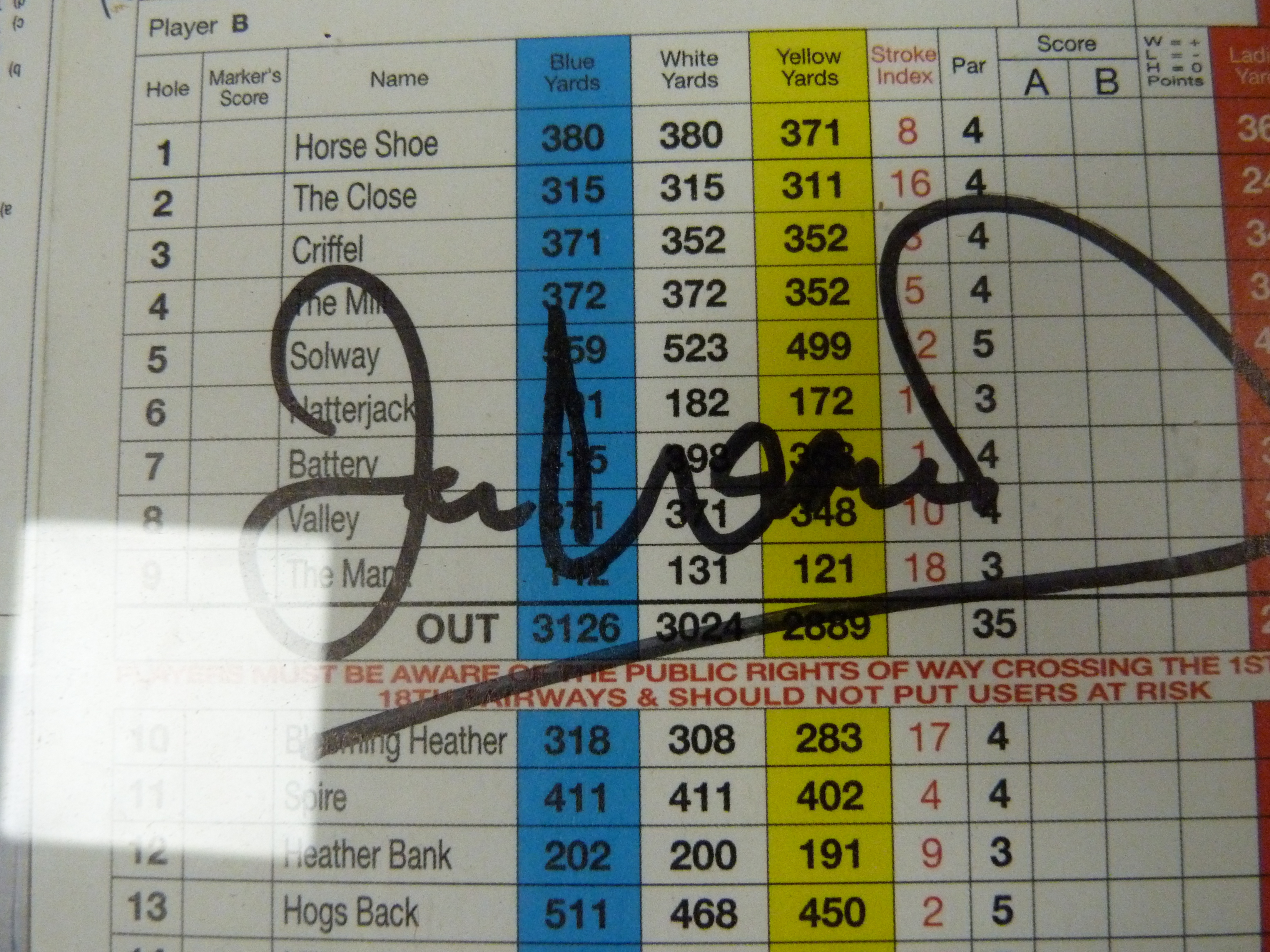 Golf Autographs.  Silloth on Solway golf club score card with autographs of Montgomerie, Woosnam & - Image 3 of 3