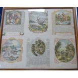 Victorian Advertising Calendar.  Framed six panel chromolitho calendar for 1867 with vignettes incl.