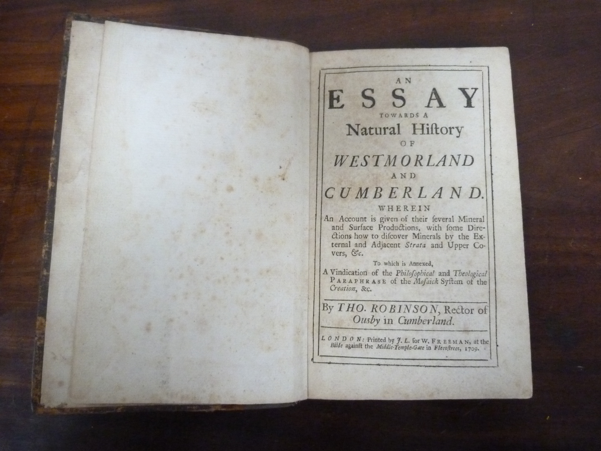 ROBINSON THOMAS.  An Essay Towards a Natural History of Westmorland & Cumberland. 1709; bound in - Image 2 of 2