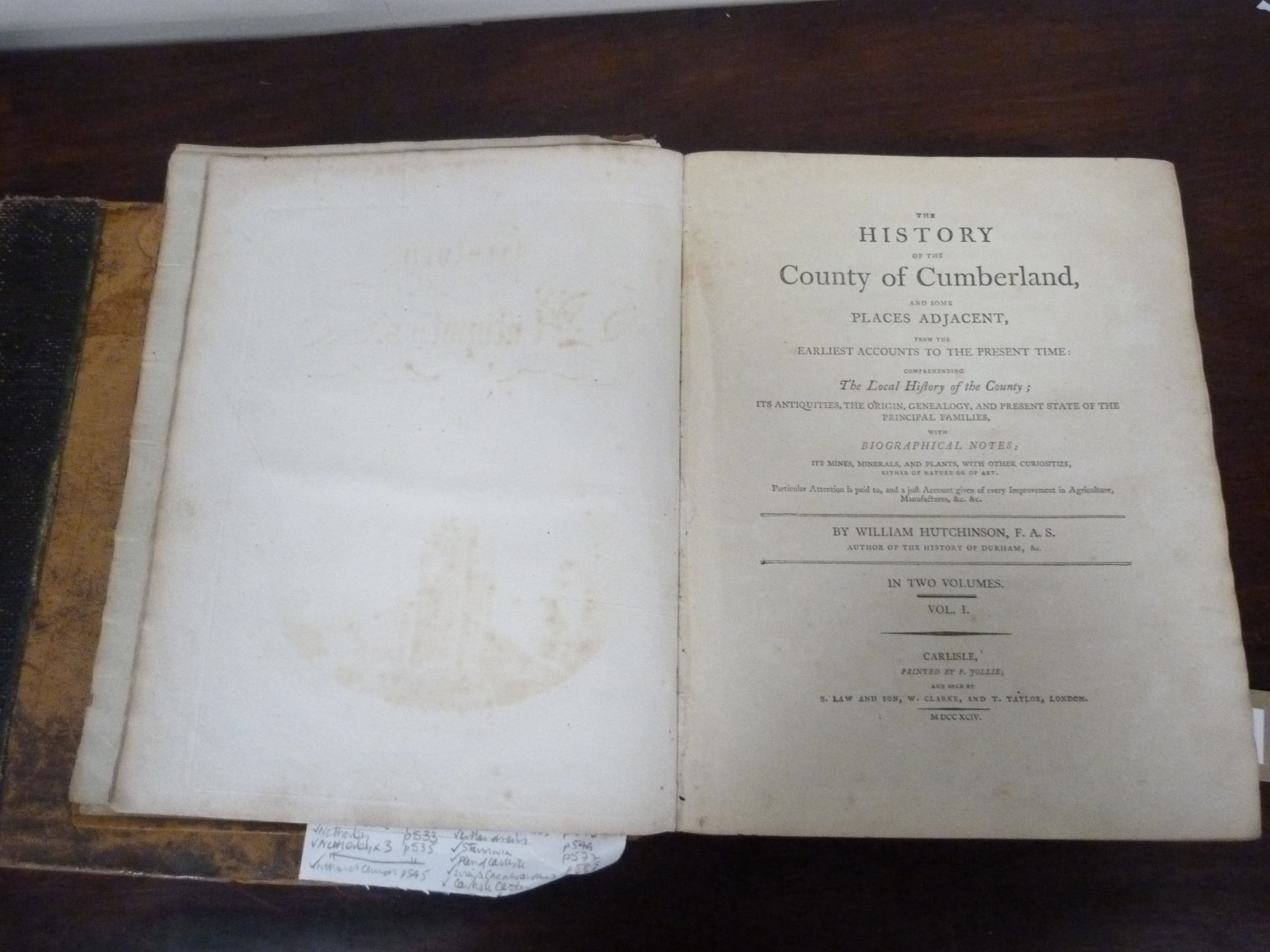 HUTCHINSON WILLIAM.  The History of the County of Cumberland. 2 vols. Eng. plates & other illus. - Image 2 of 2