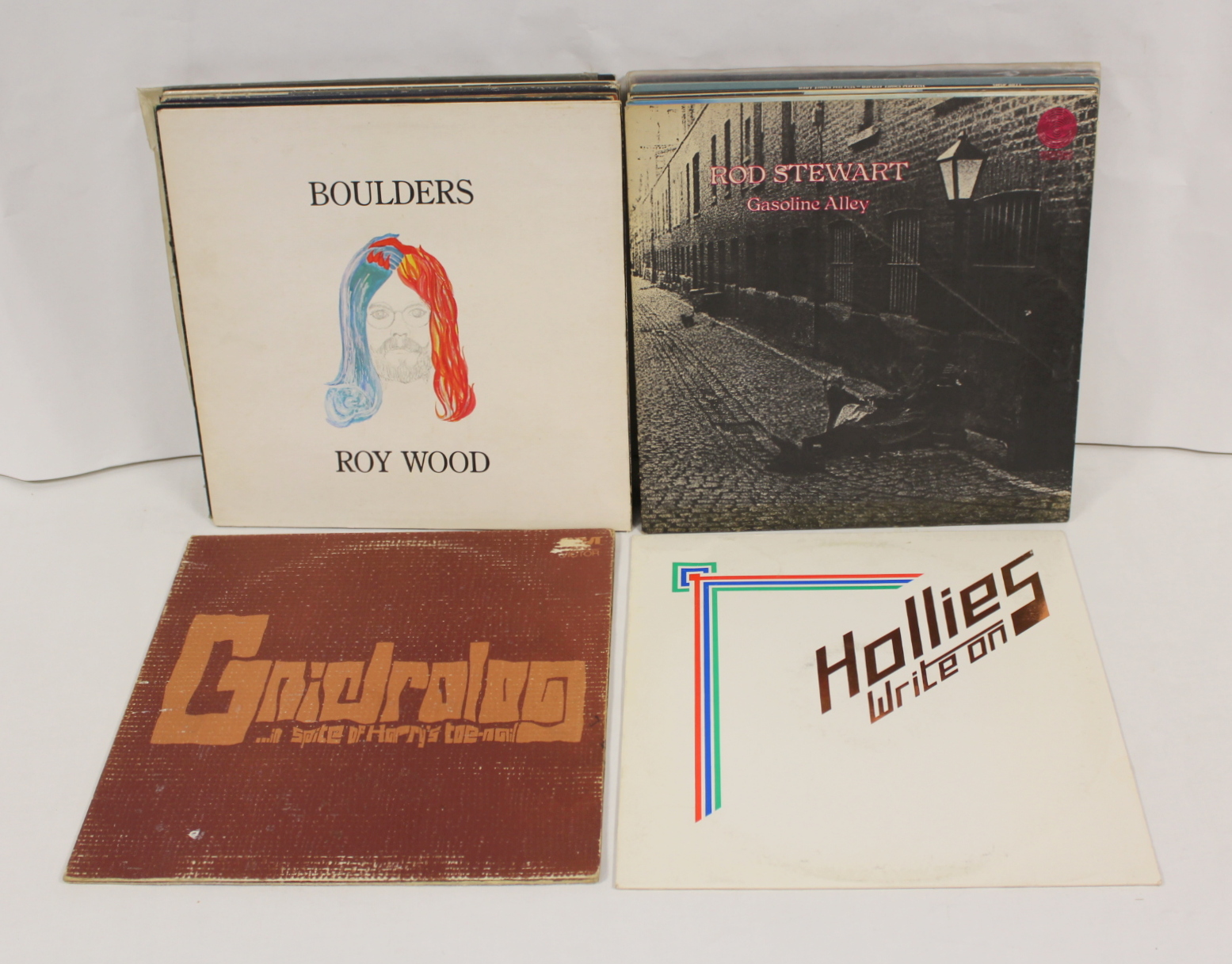 Rock/Pop LPs to include Rod Stewart of swirl Vertigo, Gnidrolog (lattice sleeve), Roy Wood, Hollies,