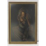 Johnny Kane.Portrait of an African man.Oil on velvet.Signed, 58.5cm x 37.5cm.