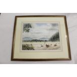 Ray R. Nicol.The Gleaners - pheasants in a field.Watercolour heightened with white.Signed and