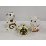 Three Royal Crown Derby paperweights, Mouse, Derby, Dormouse and Bumblebee, all gold back stamps