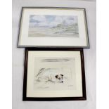 Joan Reay.Beyond Bowness.Signed, pastel, 16.5cm x 33cm.also small colour print of a Terrier by