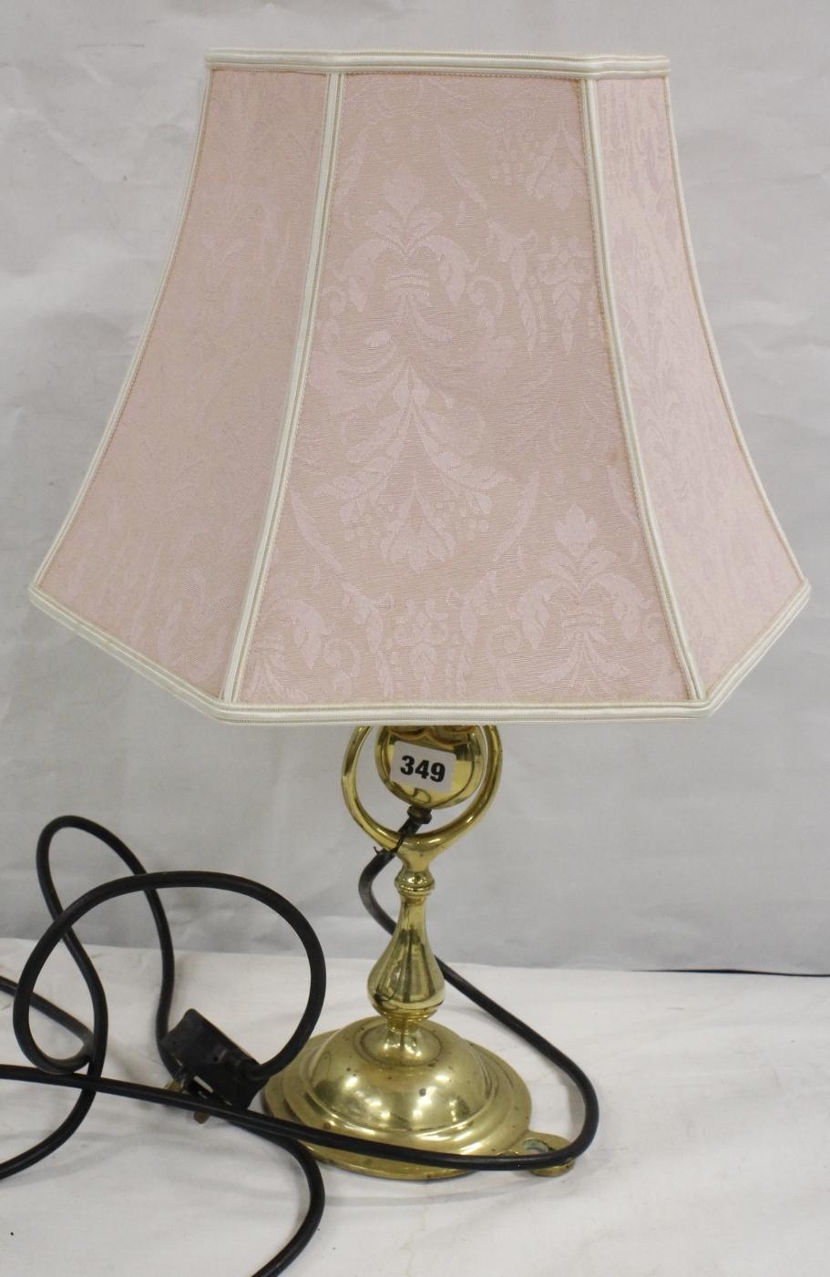 Brass gimbled table lamp and shade. 52cm (electrical testing and re wiring required)