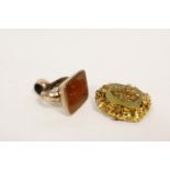 Victorian gold and chalcedony locket brooch and a seal with cornelian (2)