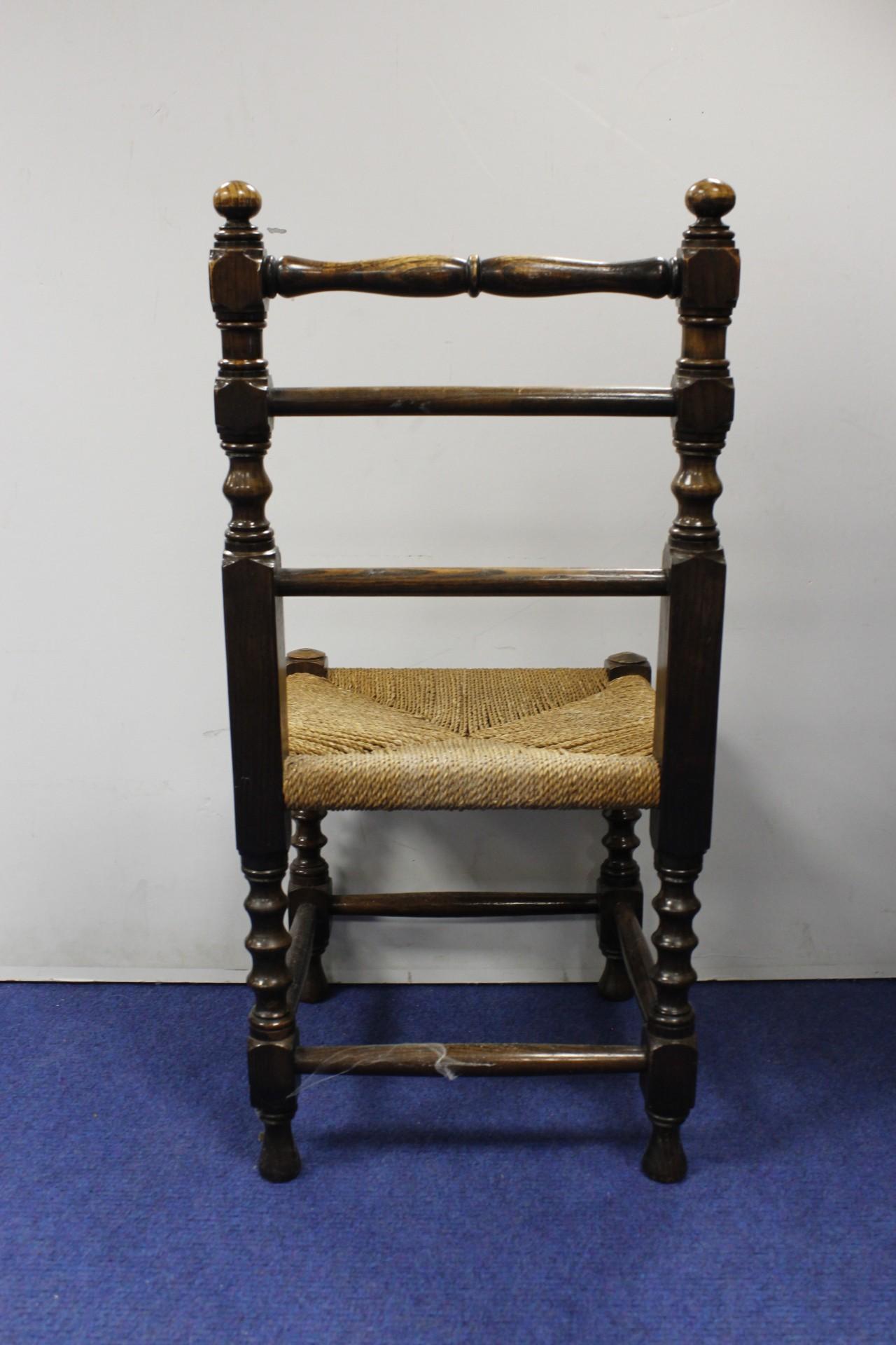 Antique elm bobbin turned child's chair, with rushwork seat - Image 6 of 6