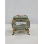 Victorian Grand Tour souvenir gilt metal and glass casket with micromosaic floral hinged lid
