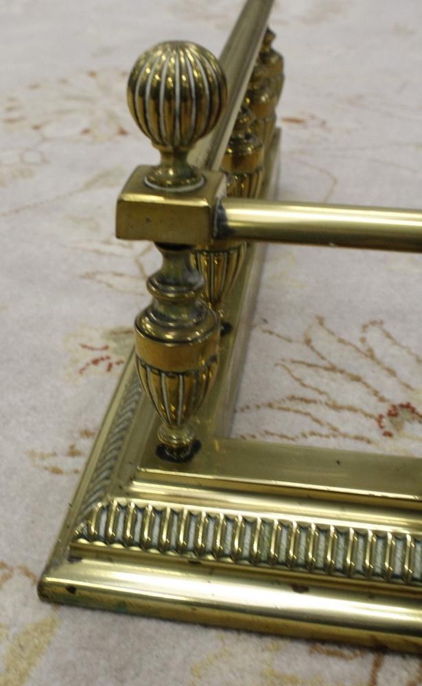 19th century brass fender with urn turned supports. 122cm internal width - Image 2 of 2
