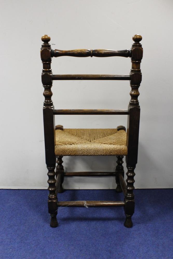 Antique elm bobbin turned child's chair, with rushwork seat - Image 5 of 6