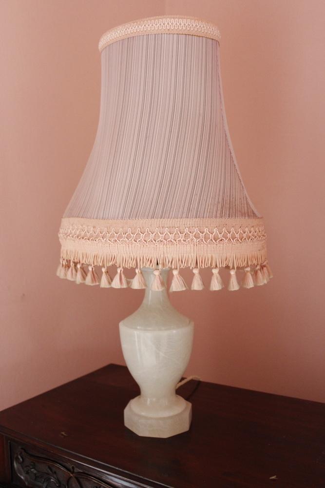 Alabaster table lamp (electrical re wiring required) and another similar. (2)