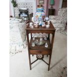 19th century mahogany two tier square wash stand with drawer.