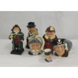 Four Royal Doulton miniature character jugs, Long John Silver, Don Quixote, Winston Churchill and