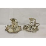 Pair of 19th century e.p. chamber sticks with snuffers and wick trimmers