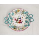 Early 19th century Coalbrookdale style English porcelain floral encrusted sweetmeat basket with