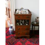 Edwardian mahogany display cabinet, gallery edge above glazed top, three drawers with inlaid