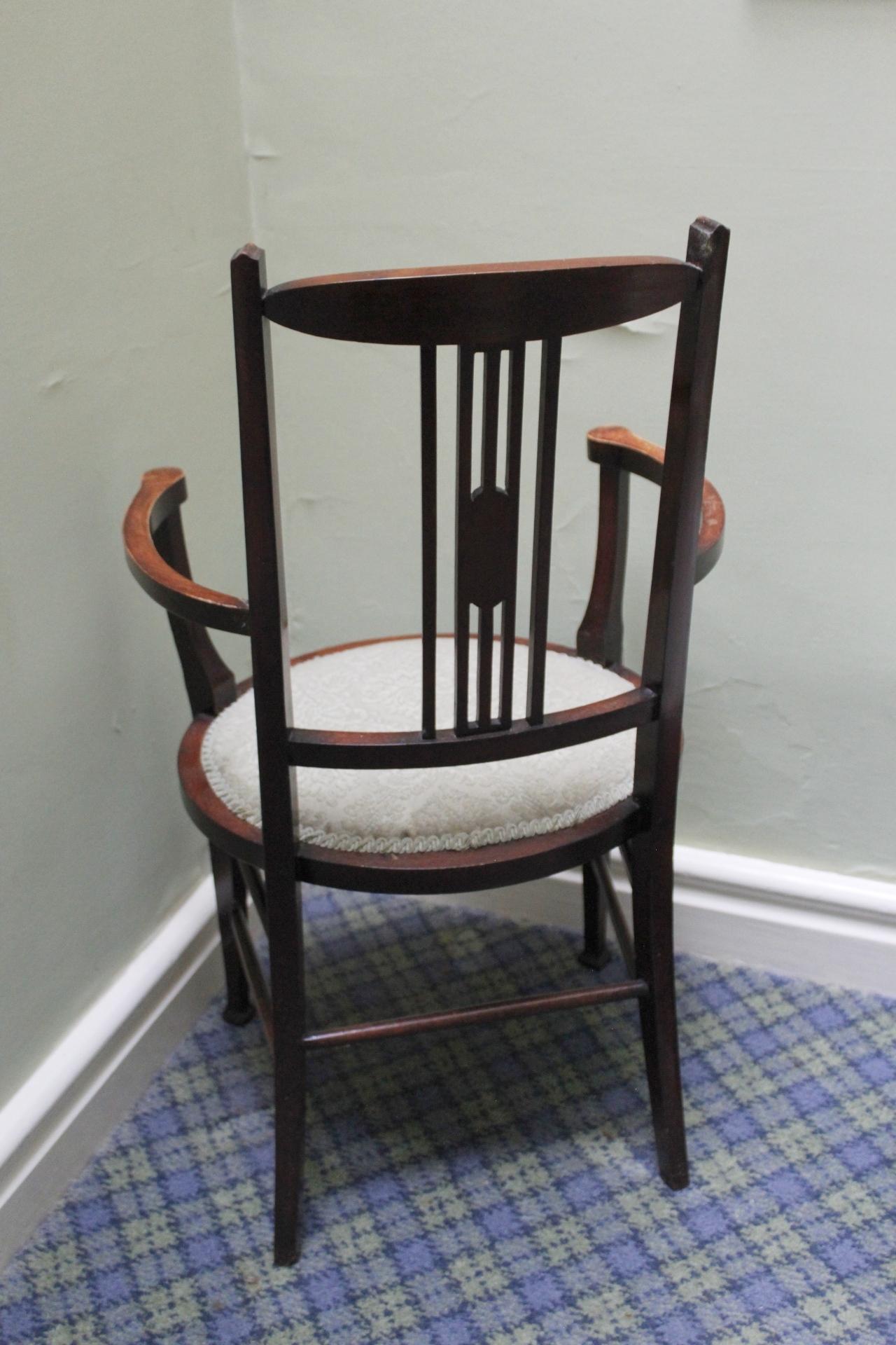 Edwardian mahogany elbow chair, oval seat and inlaid stringing. - Image 4 of 6