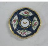19th century Samson of Paris lobed porcelain plate with panels of exotic birds and butterfly on blue