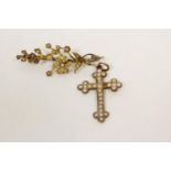 Victorian gold cross pendant in gold and a similar spray brooch. 6.8g