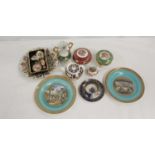 Pair of Pratt pictorial side plates, 19cm dia.; a Derby Imari miniature teapot and milk jug, small