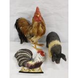 Figure of a cockerel, figure of a pig and a cockerel dish (3)