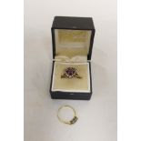 Amethyst and pearl ring of heart shape, 9ct gold and diamond ring with tiny brilliants 2.9g.  (2)