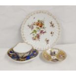 Helena Wolfsohn Dresden porcelain cabinet cup and saucer, another and a spiral fluted plate (4)