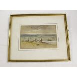 19th Century School.Beach scenes with figures.Watercolour heightened with white. 14cm x 22cm.