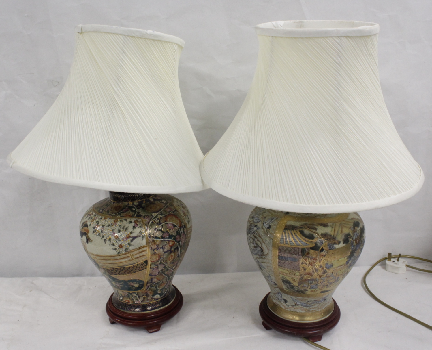 Pair of modern oriental table lamps (electrical testing and re wiring required). 60cm high