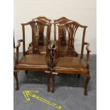 Set of six 20th century mahogany dining chairs, including two carvers, stylised wheatsheaf back