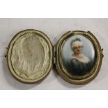 Miniature portrait on porcelain in case