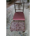 Edwardian beech low nursing chair, vertical splat back and tapered supports and an upholstered