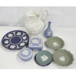 Collection of Wedgwood blue and green Jasper ware, and a Victorian moulded jug