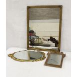 Fret carved mirror decorated with a thistle, a rectangular gilt framed mirror and another (3)